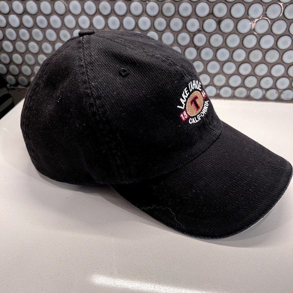 Vintage Lake Tahoe Corduroy‎ Strap Back Cap Hat Black Embroidered ADG American - Picture 4 of 9